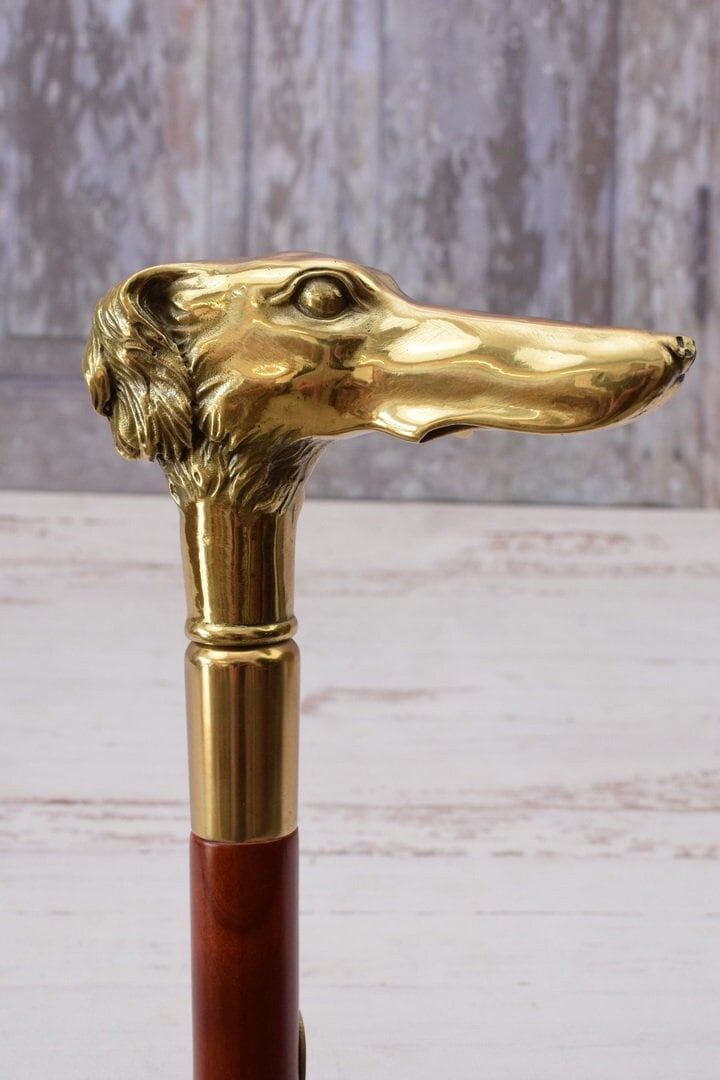 Einzigartiger Bronze Gehstock - Windhund Hund Holz Und Vergoldete Vintage Elegante Geschenkidee von DekorStyle