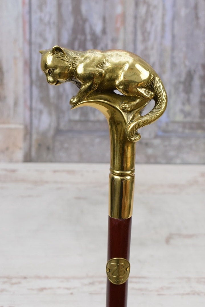 Einzigartiger Bronzen Gehstock - Bronze Katze Aus Holz Und Vergoldeter Katzenstock Vintage Elegante Geschenkidee von DekorStyle