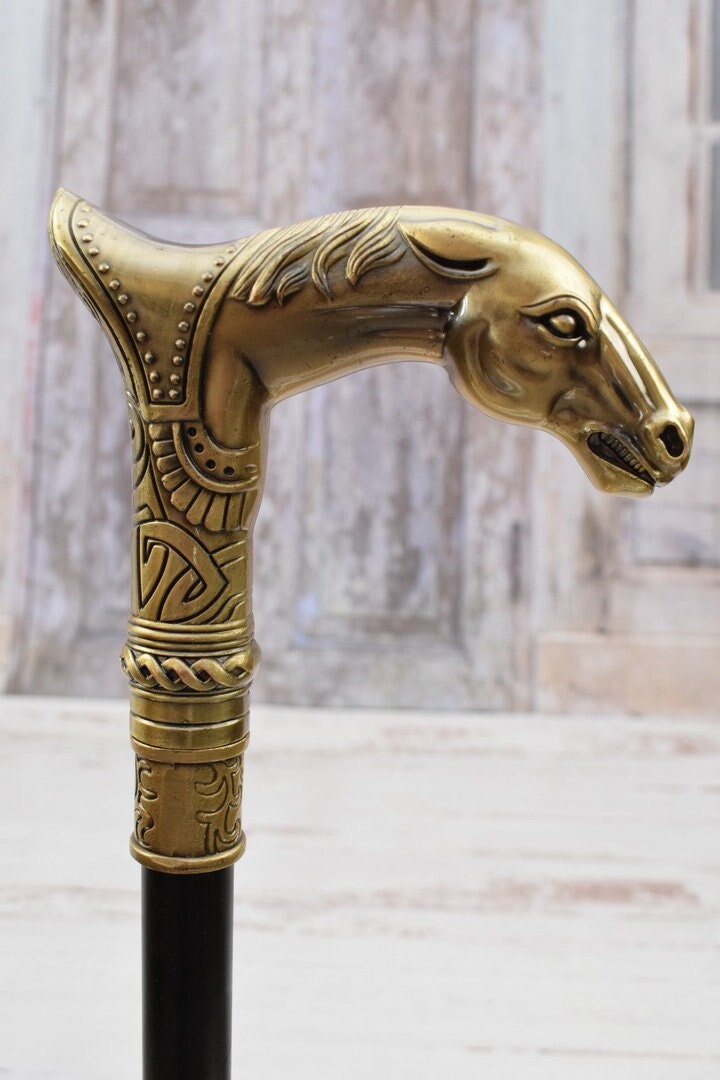 Messing Gehstock - Kopf Pferd Geschenk Für Großvater Vater Aluminium Kunstwerk von DekorStyle