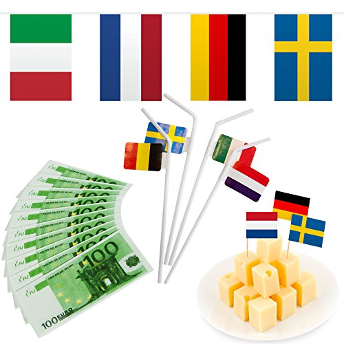 171-tlg. Deko-Set * EU LÄNDER * für eine Europa-Party mit Flaggen Wimpelkette + Party Picksern + Strohhalme + 100 € Schein Servietten // Dekoration Set Mottoparty EM WM Fußball 171-tlg. Deko-Set * EU LÄNDER * für eine Europa-Party mit Flaggen Wimpelkette + Party Picksern + Strohhalme + 100 € Schein Servietten // Dekoration Set Mottoparty EM WM Fußball von Dekospass/Carpeta