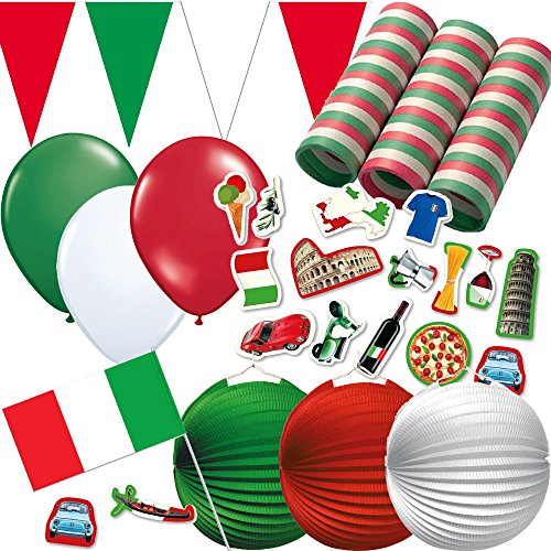 324-teiliges Dekoset * Italien * für eine Länder-Party // mit Wimpelkette + Flaggen + Picker + Lampions + Luftballons + Luftschlangen + Konfetti // Deko Dekoration Set Mottoparty Italy von Dekospass/Carpeta