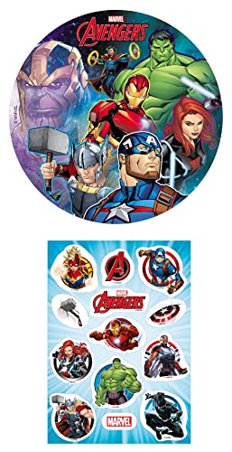 2er Set Avengers Essbarer Tortenaufleger + Mini-Törtchenaufleger, Tortendeko Kindergeburtstag (Avengers Nr.2) von Dekozauber24