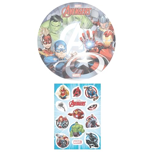 DKZBR 2er Set Avengers Essbarer Tortenaufleger + Mini-Törtchenaufleger, Tortendeko Kindergeburtstag (Avengers Nr.3) von Dekozauber24