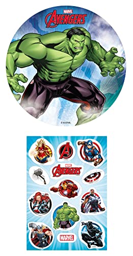 Dekozauber24 2er Set Avengers Essbarer Tortenaufleger + Mini-Törtchenaufleger, Tortendeko Kindergeburtstag (Hulk) von Dekozauber24
