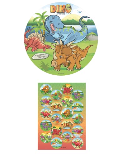 Dekozauber24 2er Set Dinosaurier Essbarer Tortenaufleger + 20x Muffinaufleger, Kindergeburtstag Tortendeko Muffindeko Deko Tortenbild Dinos (Dinosaurier Nr. 2) von Dekozauber24