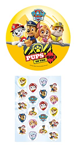 2er Set Paw Patrol Essbarer Tortenaufleger 20cm + 20x Muffinaufleger, aus Oblate, Kindergeburtstag Tortendeko Deko Tortenbild (Paw Patrol Nr. 2) von Dekozauber24