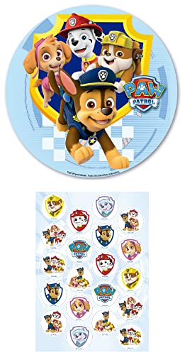 2er Set Paw Patrol Essbarer Tortenaufleger + Mini-Törtchenaufleger, Tortendeko Kindergeburtstag (Paw Patrol Nr. 3) von Dekozauber24