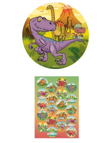 Dekozauber24 2er Set Dinosaurier Essbarer Tortenaufleger + 20x Muffinaufleger, Kindergeburtstag Tortendeko Muffindeko Deko Tortenbild Dinos (Dinosaurier Nr. 1) von Dekozauber24