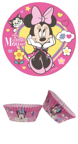 Dekozauber24 2er Set Essbarer Tortenaufleger Minnie Mouse 20cm + 25x Muffinförmchen, Tortendeko Tortenbild Geburtstag Deko Foto (Minnie Mouse Nr. 4) von Dekozauber24