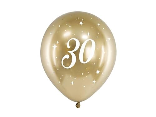 Dekozauber24 Luftballons zum Geburtstag mit Zahl, 6 Stück, gold, 30cm, glänzend, Jubiläum Party Deko (30) von Dekozauber24