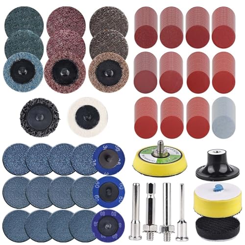 270 Stück Schleifscheiben 50mm, Klett für Bohrer und Schleifmaschinen mit 3mm und 6mm Schaftträgerplatte, inklusive 2 Zoll Schleifpapiers in 36-3000 Körnung, Schleifscheiben Pad Kit Polierpad Adapter von Delamiya