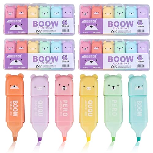 30 Stück Mini Textmarker Pastell, Niedlich Cartoon Bär Textmarker Set Kids Marker Kreativer Süße Stifte Leuchtmarker für Kinder Erwachsene Tagebuch Malbücher Studenten Bürobedarf Schulsachen Zubehör von Delamiya