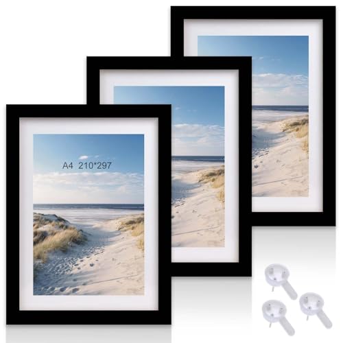 3er Set Schwarz Bilderrahmen A4: 21x30 cm Bilderrahmen Holz Fotorahmen A4, Bilderrahmen Rahmen aus bruchsicherem Ideal, Hanging Bilderrahmen Plexiglas Posterrahmen für Urkunden Portraits & Collage 3er Set Schwarz Bilderrahmen A4: 21x30 cm Bilderrahmen Holz Fotorahmen A4, Bilderrahmen Rahmen aus bruchsicherem Ideal, Hanging Bilderrahmen Plexiglas Posterrahmen für Urkunden Portraits & Collage von Delamiya
