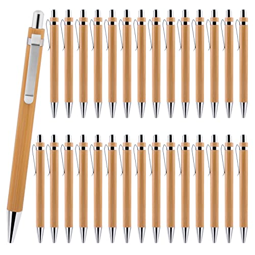 Delamiya Kugelschreiber Set, 30er kugelschreiber Hochwertig, Ergonomischer Bambus Kugelschreiber für Schreiben, Journaling, Schule, Bürobedarf, Abschlussgeschenk von Delamiya