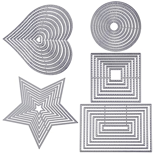 Delamiya Stanzschablone Geometrisch Set, 5 Stück Metall Stanzschablonen Set Stanzformen Quadratisch Rechteckig Kreis Stern Herz, Schneiden Prägeschablonen,für DIY Scrapbooking Album von Delamiya