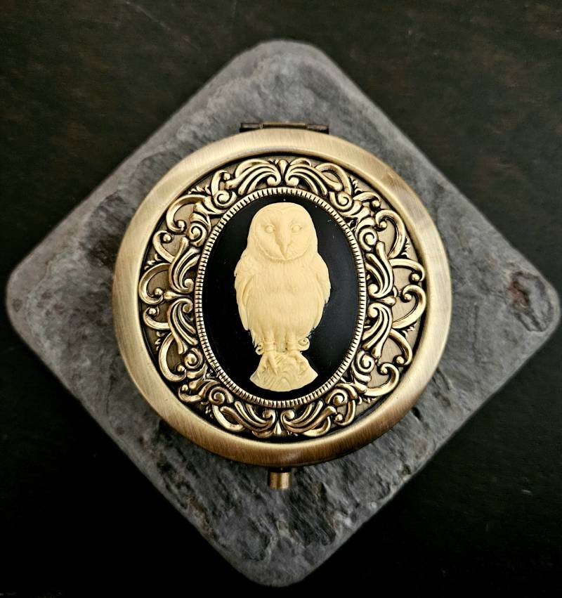 Eulen Taschenspiegel, Bronze Waldland Kompakt, Tier Eule Spiegel, Urlaub Geschenkideen, Einzigartige Weihnachtsgeschenk von DelicateIndustry1
