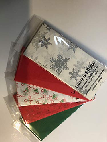 5 Packungen mit 5 Bögen Weihnachtliches Seidenpapier 25 Blatt silberne Schneeflocken rot grün Zuckerstangen Ho ho ho von Delicious Designs
