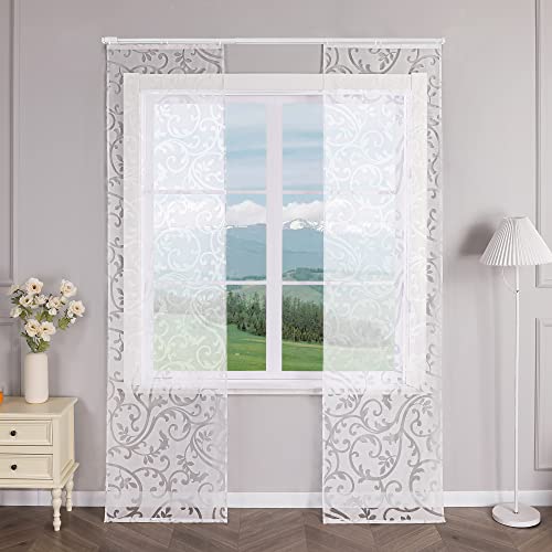 Delien 2er Set Schiebevorhänge Ausbrenner mit Ranken Muster Transparente Gardinen Modern Schiebe Flächenvorhänge Wohnzimmer Vorhang Fenster Gardinen Schals mit Klettband BxH 57x145cm,Weiß Delien 2er Set Schiebevorhänge Ausbrenner mit Ranken Muster Transparente Gardinen Modern Schiebe Flächenvorhänge Wohnzimmer Vorhang Fenster Gardinen Schals mit Klettband BxH 57x145cm,Weiß von Delien