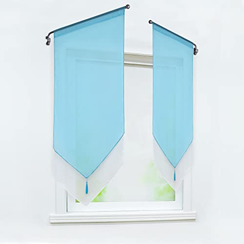 Delien Scheibengardine Modern Kurzstores Voile Türgardine Bistrogardinen Zweifarbig Gardinen Doppelschicht Kurzgardinen mit Quaste Vorhang Kurz mit Tunnelzug BxH 40x90cm,Blau Delien Scheibengardine Modern Kurzstores Voile Türgardine Bistrogardinen Zweifarbig Gardinen Doppelschicht Kurzgardinen mit Quaste Vorhang Kurz mit Tunnelzug BxH 40x90cm,Blau von Delien