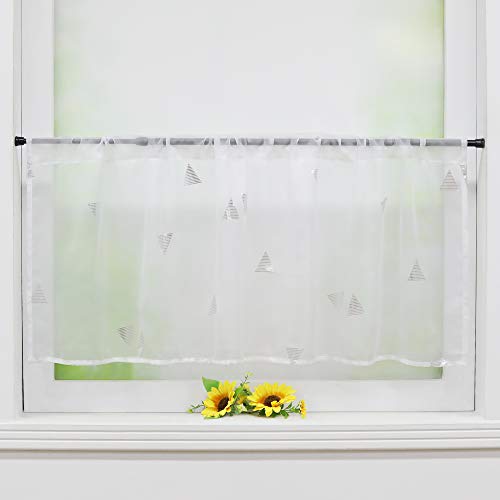 Delien Scheibengardine Voile Bistrogardinen mit Durchstangenzug Gardine Küche Kurzstores »Dreieck« Transparente Kurzgardine Schals Esszimmer Kurzer Vorhang BxH 120x60cm,Silber von Delien