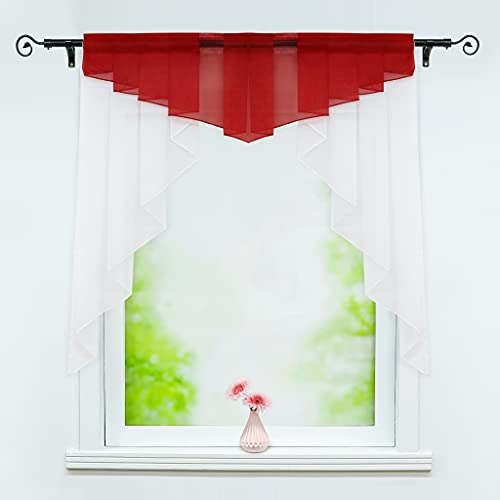 Delien Scheibengardinen mit Durchstangenzug oder Kräuselband Voile Bistrogardinen Modern Küche Kleinfenster Transparente Gardinen Kurzstores Kurzgardinen 1 Stück BxH 140x145cm,Rot von Delien