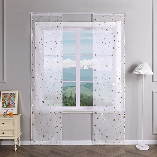 Delien Schiebevorhänge 2er Set Transparente Schiebegardinen Modern Flächenvorhänge Küche »Bubble« Wohnzimmer Vorhang Landhaus Fenster Gardinen Schals mit Klettband BxH 57x145cm,Gold von Delien