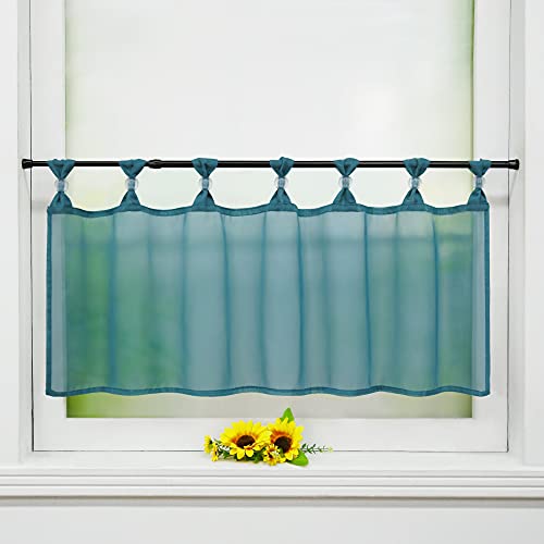 Delien Uni Scheibengardine Voile Bistrogardinen mit Schlaufen Küche Kurzstore Einfarbige Transparente Kurzgardine Cafe Stores Gardine Kurzer Vorhang BxH 120x60cm,Grünblau von Delien
