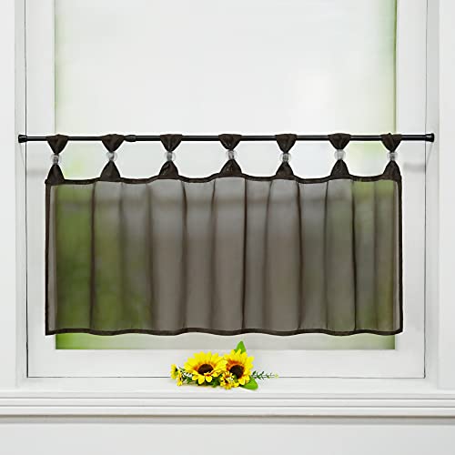 Delien Uni Scheibengardine Voile Bistrogardinen mit Schlaufen Küche Kurzstore Einfarbige Transparente Kurzgardine Cafe Stores Gardine Kurzer Vorhang BxH 145x45cm,Kaffee von Delien