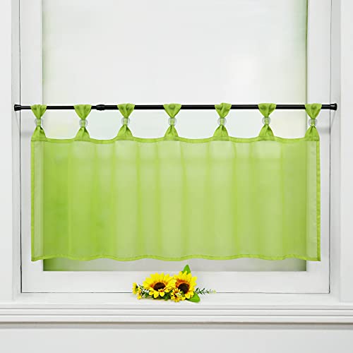 Delien Uni Scheibengardine Voile Bistrogardinen mit Schlaufen Küche Kurzstore Einfarbige Transparente Kurzgardine Cafe Stores Gardine Kurzer Vorhang BxH 145x60cm,Hellgrün von Delien