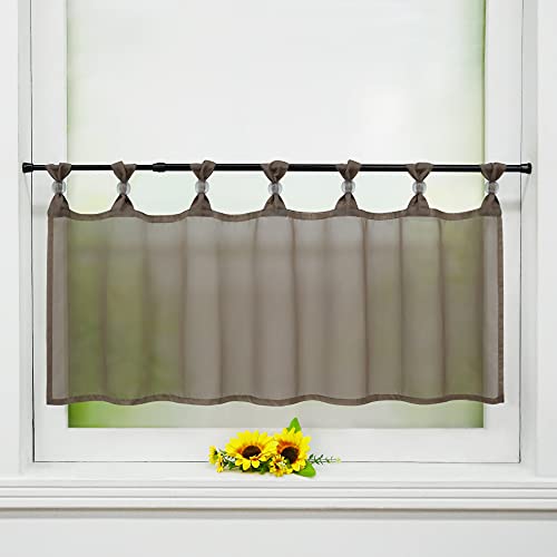 Delien Uni Scheibengardine Voile Bistrogardinen mit Schlaufen Küche Kurzstore Einfarbige Transparente Kurzgardine Cafe Stores Gardine Kurzer Vorhang BxH 90x30cm,Hellbraun von Delien