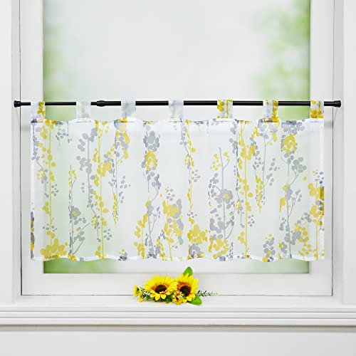 Delien Voile 1 stück Kurzstores Scheibengardinen mit Beerendruck Landhausstil Küche Bistrogardine »Bunte Beeren« Transparente Modern Kurzgardinen Café Kurzvorhang mit Schlaufen BxH 90x60cm,Gelb von Delien