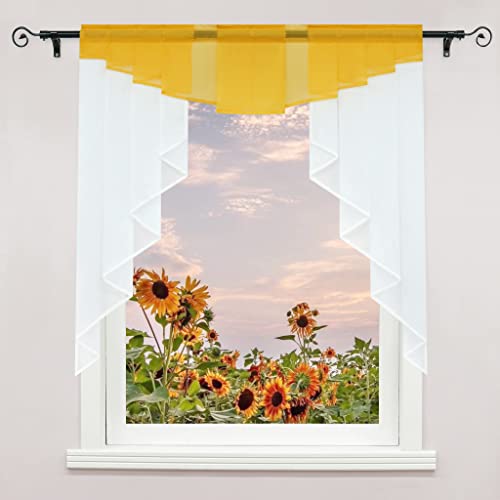 Delien Voile Scheibengardinen mit Durchstangenzug Landhaus Bistrogardinen Modern Transparente Gardinen Küche Kleinfenster Kurzstores Kurzgardinen 1 Stück BxH 120x125cm,Gelb von Delien