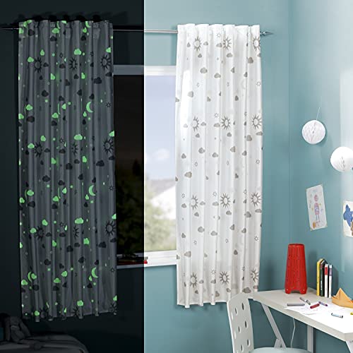 Delindo Lifestyle Fluoreszierende Kinderzimmer Gardine Magic, 140x175 cm, 1 Stück, verdeckte Schlaufen oder Kräuselband, moderner weißer blickdichter Fenstervorhang für Mädchen und Jungen von Delindo Lifestyle