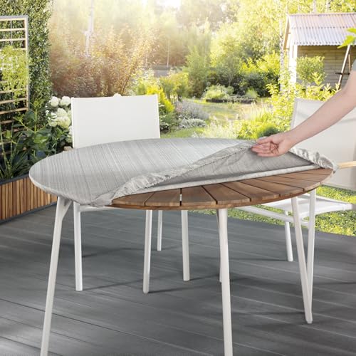 Spanntischdecke Samba Home, grau, 140-160 cm rund, Tischdecke mit Fleckschutz, abwaschbar, für Indoor und Outdoor von Delindo Lifestyle
