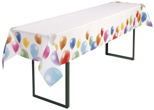 Tischdecke Balloon, Moderne Geburtstags Tischwäsche für Bierzeltgarnitur mit Fleckschutz, weiß, 110x260 cm von Delindo Lifestyle