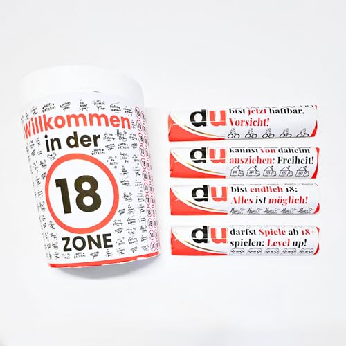 Aufkleber-Set – 22 Stück: 20 Duplo-Banderolen & 2 personalisierte Box-Aufkleber für den 18. Geburtstag. Perfekt als DIY-Geschenk, Partydeko oder kreative Überraschung für Volljährige Aufkleber-Set – 22 Stück: 20 Duplo-Banderolen & 2 personalisierte Box-Aufkleber für den 18. Geburtstag. Perfekt als DIY-Geschenk, Partydeko oder kreative Überraschung für Volljährige von Delis Designs