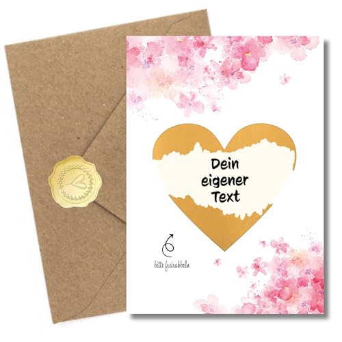 DIY Rubbellose 10er-Set: Je 10 Karten, goldene Rubbelherzen, Umschläge & Siegelsticker – Personalisierbare Gutscheine mit Rubbelaufkleber für Valentinstag, Hochzeit & Anlässe im Kirschblüten-Design von Delis Designs
