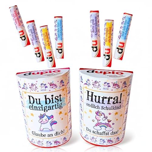 Einschulung & Kinder ermutigen – Duplo Aufkleber Set (20 Banderolen + 2 Box Sticker) – personalisierte Geschenkidee für Schulanfang, Zuckertüte oder kleine Mutmacher-Geschenke von Delis Designs