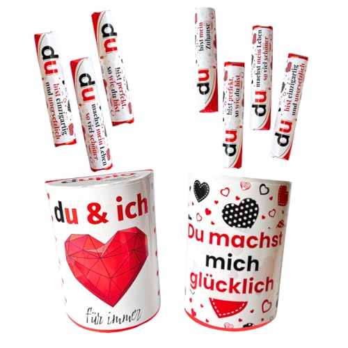 Liebe - Duplo Aufkleber Set (20 Banderolen + 2 Box Sticker) – personalisierte Geschenkidee für Partner, Freund, Ehemann oder Ehefrau – zum Valentinstag, zur Hochzeit oder als romantisches DIY Geschenk von Delis Designs