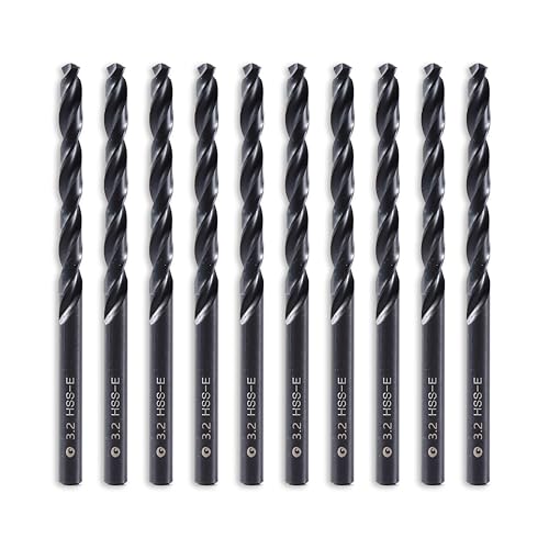 DelitonGude 3,2 mm HSS M35 Kobalt-Spiralbohrer für gehärteten Stahl, Hochgeschwindigkeitsstahl, 10 Stück, geeignet für Stahl, Edelstahl, Gusseisen und andere Metalle (UK-3,2 mm) von DelitonGude