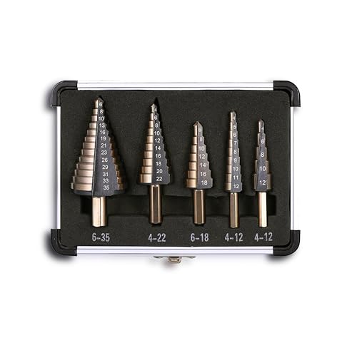 DelitonGude HSS Metrisch 44 Größen Stufenbohrer,5 Stück,Hochgeschwindigkeitsstahl, Titanbeschichtung, Unibit-Bohrer-Set, mehrere Löcher für Metall(DE-STEP) von DelitonGude