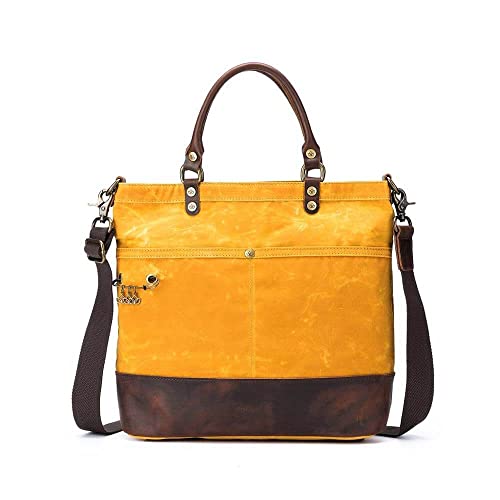 Della Q 22247 Tote, Gewachstes Canvas/Leder, Mustard, Einheitsgröße Della Q 22247 Tote, Gewachstes Canvas/Leder, Mustard, Einheitsgröße von Della Q