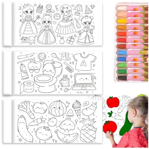 3 Stück Schneidbare Zeichenrolle für Kinder Delmkin DIY Papierrolle Mit Wachsmalstift Selbstklebend Zeichnungsrolle für Jungen und Mädchen (30 * 300cm) von Delmkin