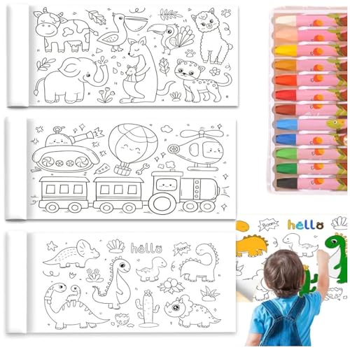 3 Stück Schneidbare Zeichenrolle für Kinder Delmkin DIY Papierrolle Mit Wachsmalstift Selbstklebend Zeichnungsrolle für Jungen und Mädchen (30 * 300cm) von Delmkin