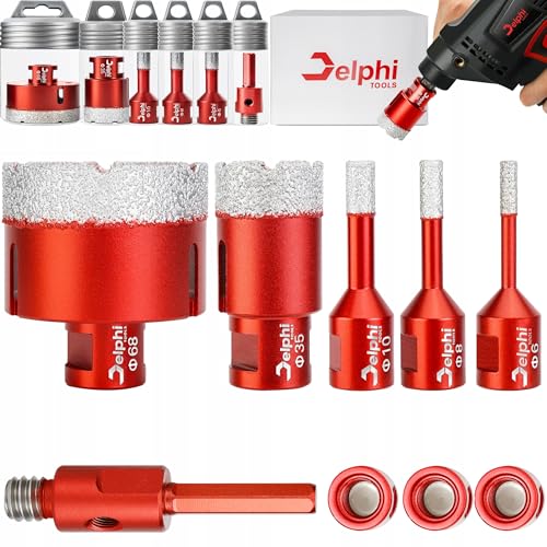DELPHI Diamant Lochsägen Set M14 5-tlg 6 8 10 35 68 mm mit Adapter für Winkelschleifer und Bohrmaschine zum Bohren in Fliesen Feinsteinzeug Keramik Granit inkl. Aufbewahrungsbox DELPHI Diamant Lochsägen Set M14 5-tlg 6 8 10 35 68 mm mit Adapter für Winkelschleifer und Bohrmaschine zum Bohren in Fliesen Feinsteinzeug Keramik Granit inkl. Aufbewahrungsbox von Delphi