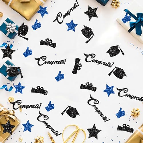 Buntes Konfetti mit Aufschrift "Congratulations on Graduation" 2025, blaue und schwarze Konfetti-Dekoration, geeignet für Kindergarten, Vorschule, High School und College-Abschluss von Delphinus