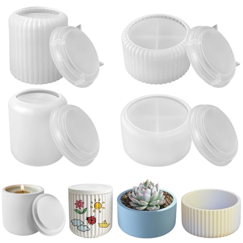 Delsen 4 Stück Deckel Silikonform Kerzenhalter, Blumentopf Gießform mit Deckel zu Benutzen mit Deckelform, Epoxidharz Formen Vase für DIY Kerze Dekoration Vase, DIY Craft Home Dekoration von Delsen