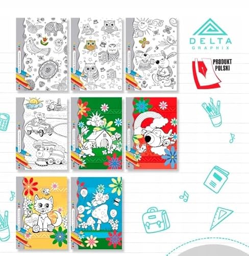 Delta Graphix Schulheft A5 liniert mit Rand – 32 Blatt – Kreatives Notizheft für Kinder – Softcover zum Ausmalen – Schulbedarf Made in Poland – Mix Designs, Zufallsauswahl Delta Graphix Schulheft A5 liniert mit Rand – 32 Blatt – Kreatives Notizheft für Kinder – Softcover zum Ausmalen – Schulbedarf Made in Poland – Mix Designs, Zufallsauswahl von Delta Graphix