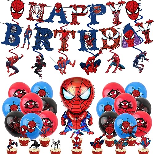 Deluisho Kindergeburtstagsfeier Dekorationen Spiderman Geburtstagsfeier Dekorationen, Happy Birthday Dekoration Einschließlich Geburtstagstorteneinsätze, Geburtstagsfahnen (Spiderman) von Deluisho