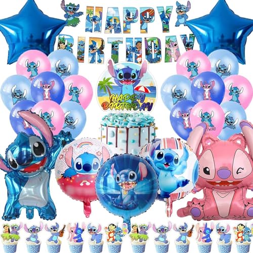 Deluisho Stitch Deko Geburtstag, Lilo und Stitch Geburtstag Party Dekorationen, Luftballons Deko Geburtstag, Stitch Geburtstag Party Ornamente, Geburtstag Banner, Ballongirlanden von Deluisho